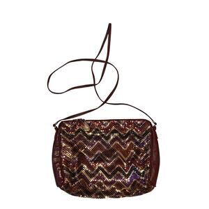 Vintage Whiting And Davis Purse Plum Metallic Leather Chevron Crossbody Bag